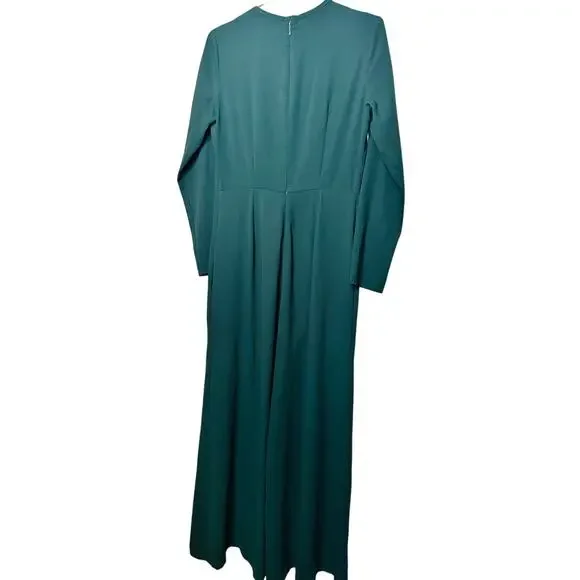 ADAM LIPPES Dark Green Crewneck Long Sleeve Wide Leg Sleek Jumpsuit Size 2